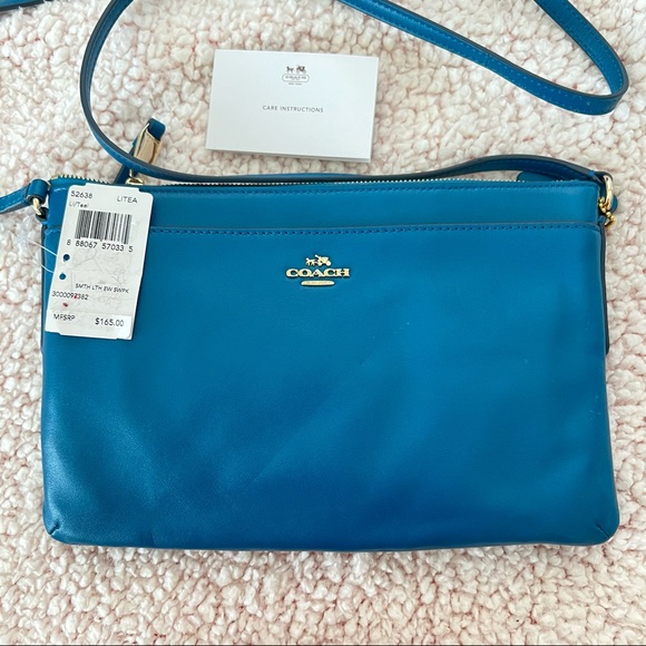 Coach Handbags - NWT Teal Coach Smooth Leather Swingback Crossbody Bag
